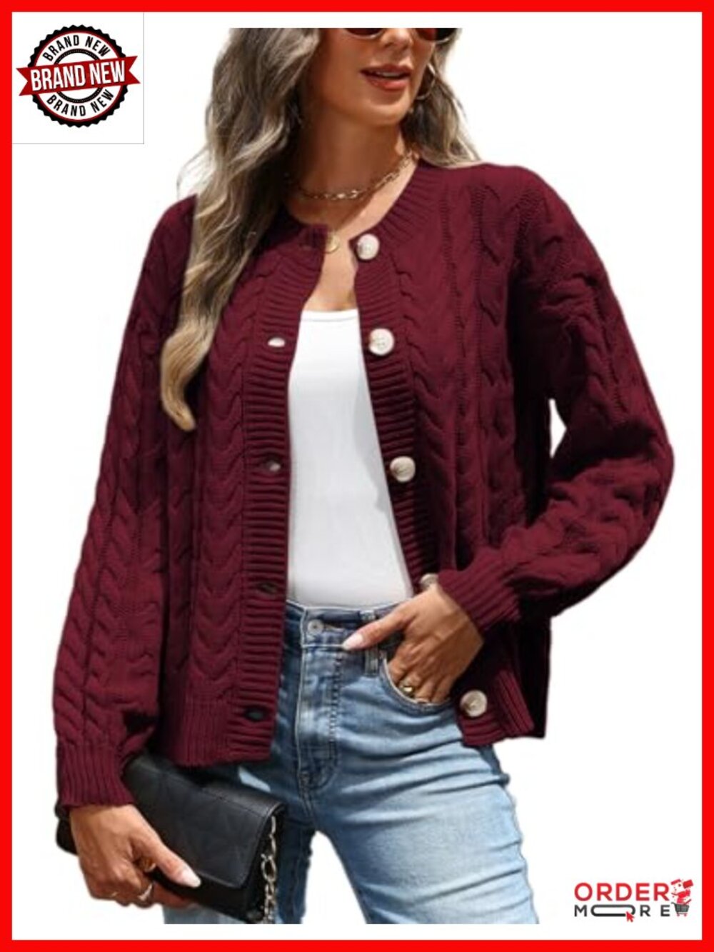 Cable Knit Button Down Cardigan Sweater Long Sleeve Open Front Coatigan